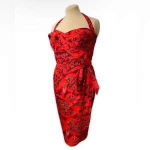 Tropical Red Halter Dress 🏝️